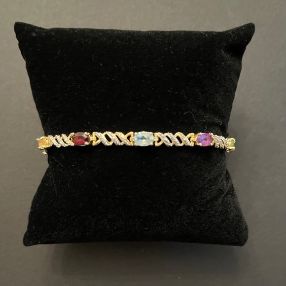 Multi-colored Gemstone & SilverTennis Bracelet, 8" - Picture 11 of 14